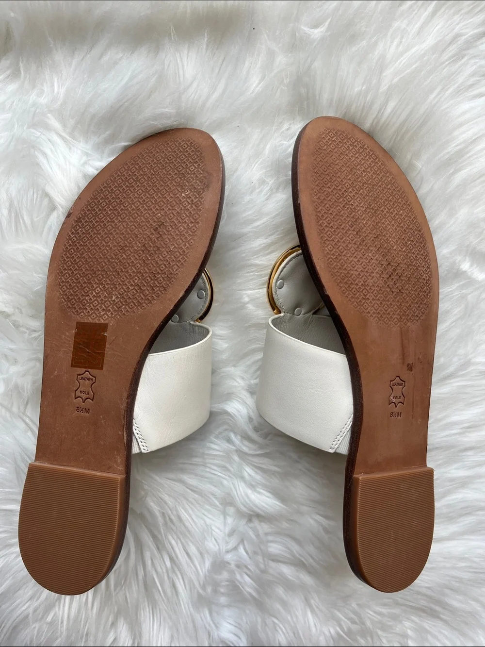 🆕 Tory Burch Patos Disc Sandals- Calf Leather Ivory/Gold Size 8.5 Dustbag